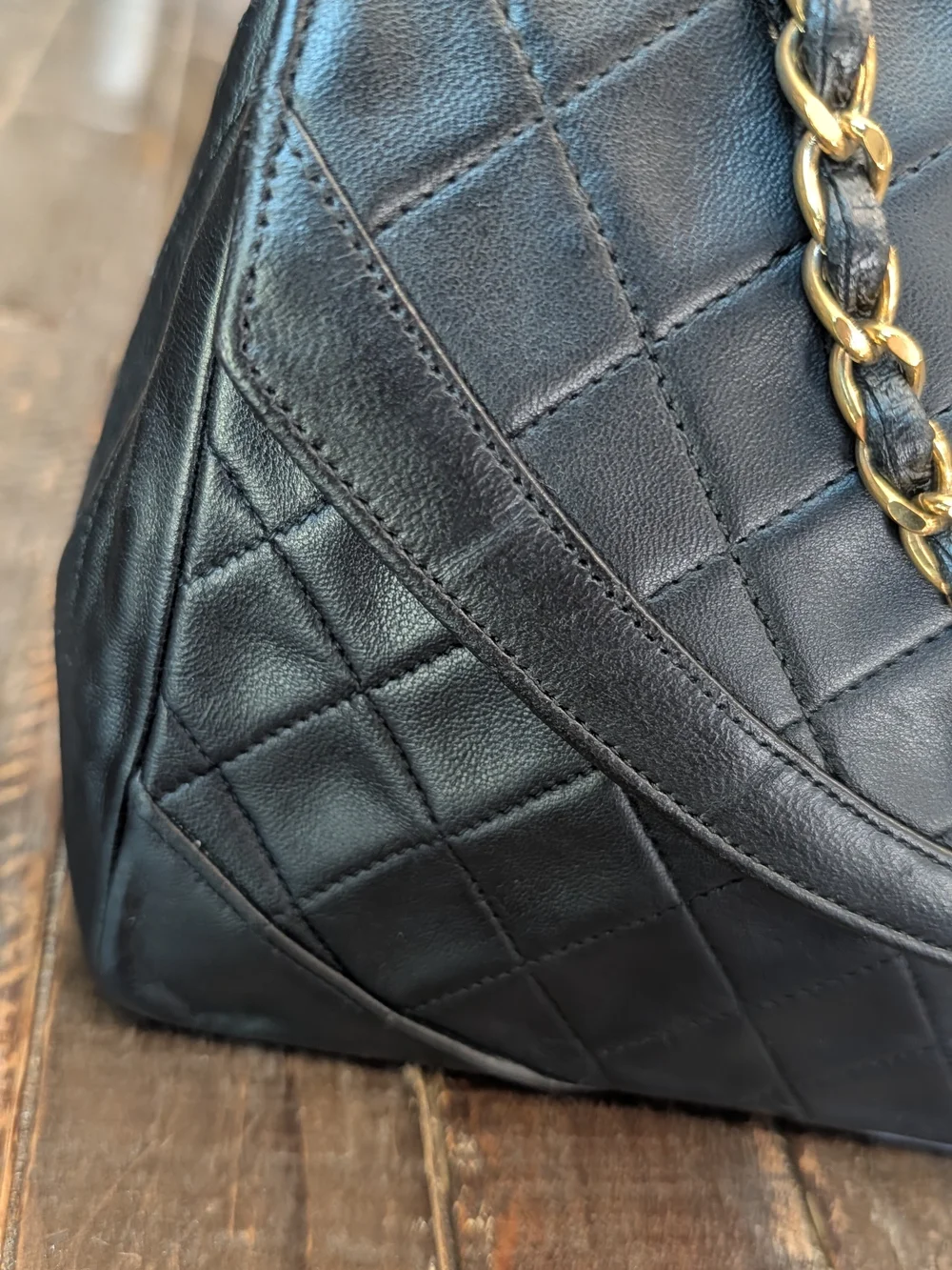 Chanel Vintage Black Quilted Leather Shoulder Bag with Gold Chain
